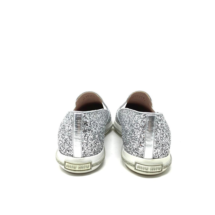 Miu Miu Glitter Sparkle Slip-On Sneakers Silver Consignment Shop From Runway With Love