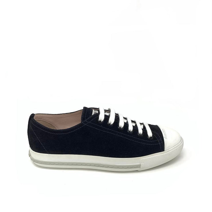 Miu Miu Black Suede Low-Top Sneakers Designer Consignment From Runway With Love