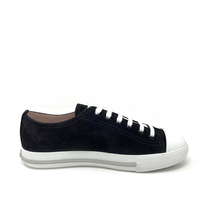 Miu Miu Black Suede Low-Top Sneakers Designer Consignment From Runway With Love