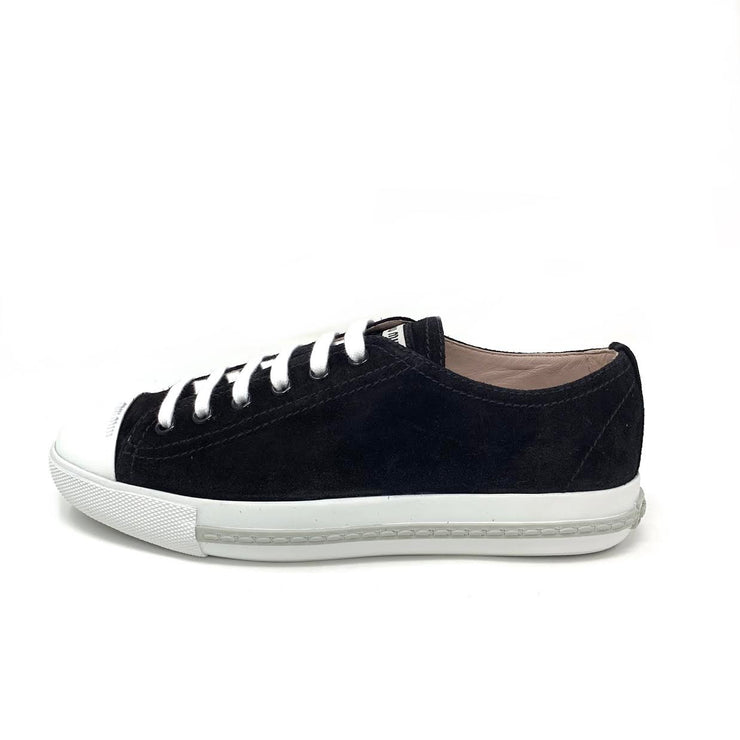 Miu Miu Black Suede Low-Top Sneakers Designer Consignment From Runway With Love