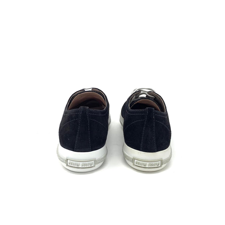 Miu Miu Black Suede Low-Top Sneakers Designer Consignment From Runway With Love