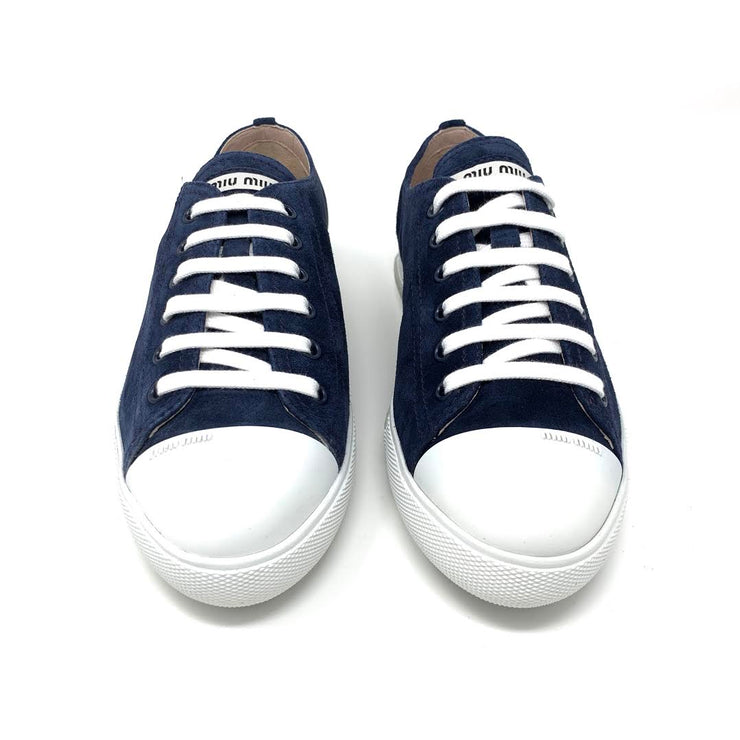 Miu Miu Suede Low-Top Sneakers blue designer consignment 