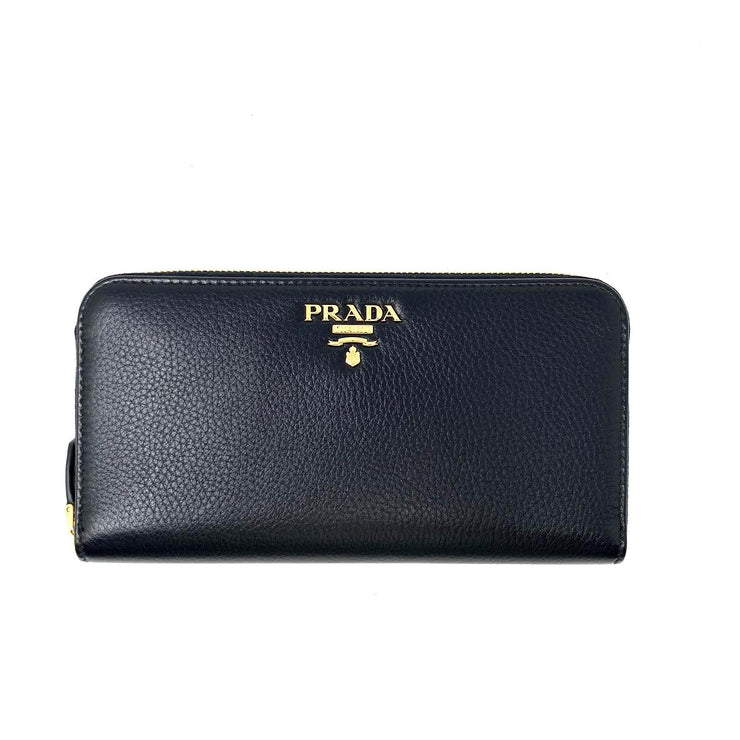 Prada Continental Wallet Black Leather Gold Consignment Shop From Runway With Love