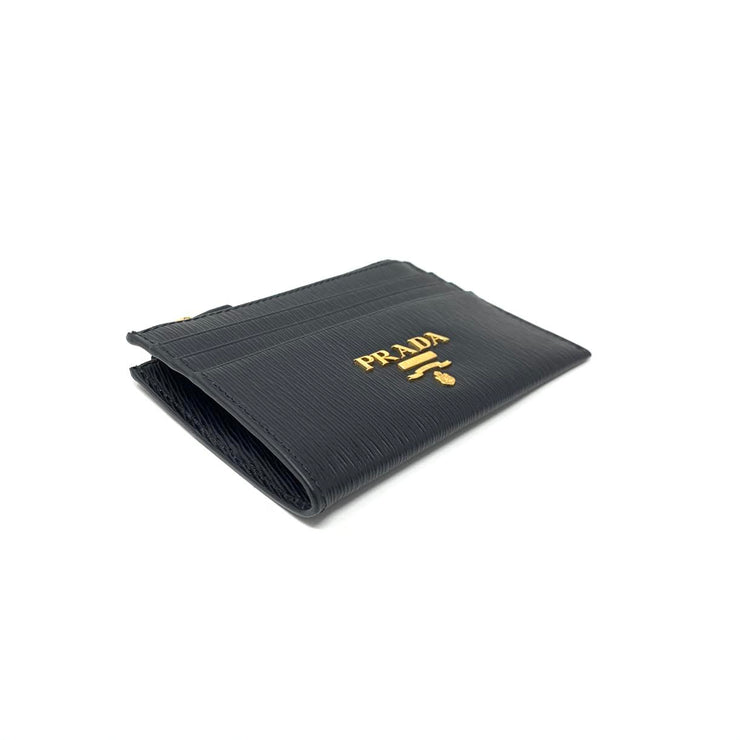 Prada Vitello Move Black Leather Logo Plaque Lanyard Cardholder