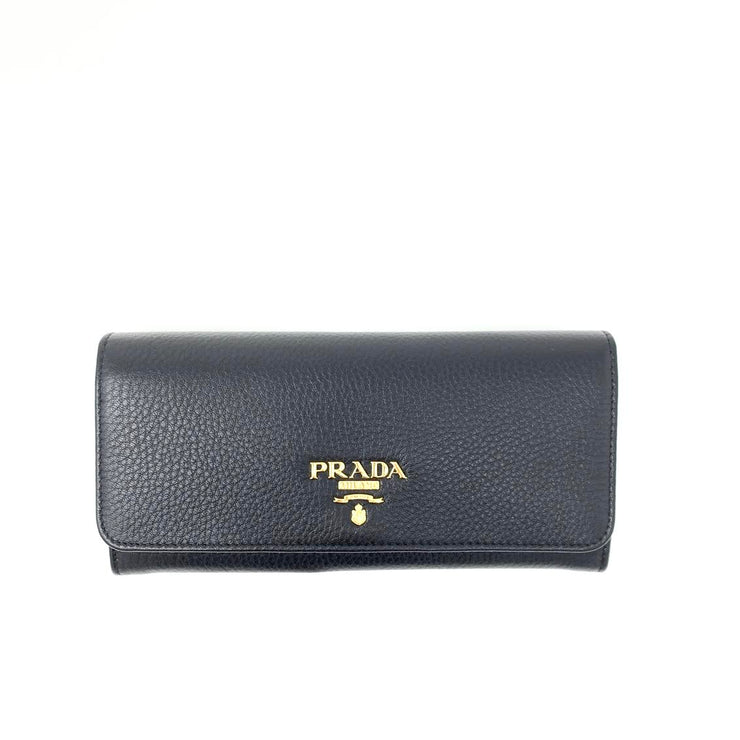 Prada Continental Flap Wallet Black Leather Gold Consignment Shop From Runway With Love