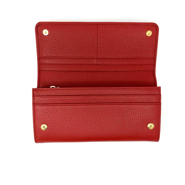 Prada Continental Flap Wallet Red Leather Gold Consignment Shop From Runway With Love