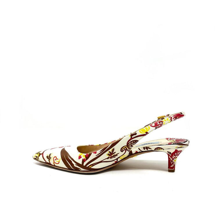 Prada Floral Slingback Pumps Saffiano Leather White Consignment Shop from Runway With Love