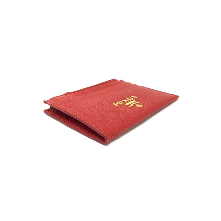 Prada Red Leather Card Holder Gold Zipper Consignment Shop From Runway With Love