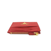 Prada Red Leather Card Holder Gold Zipper Consignment Shop From Runway With Love