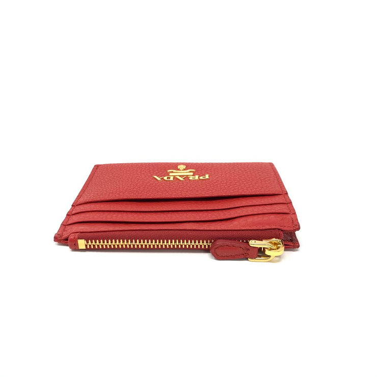 Prada Red Leather Card Holder Gold Zipper Consignment Shop From Runway With Love