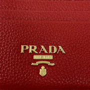 Prada Red Leather Card Holder Gold Zipper Consignment Shop From Runway With Love
