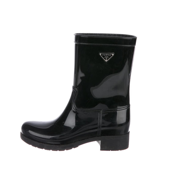 Prada Mid-Calf Rain Boots Black Designer Consignment From Runway With Love 