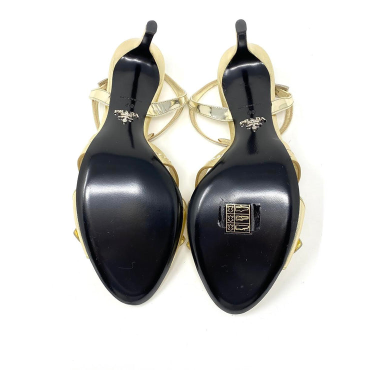 Prada Multiple Strap Sandals Gold Leather Consignment Shop From Runway With Love