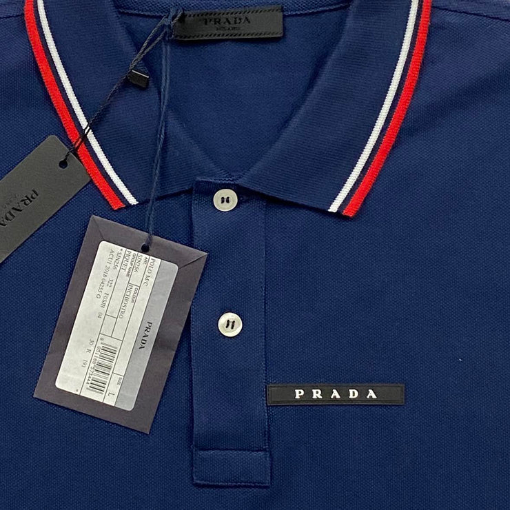 Prada Short Sleeve Polo Shirt Logo Navy Blue Consignment Shop From Runway With Love