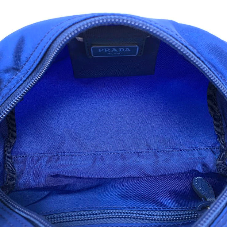 Prada Nylon Cosmetic Case in Blue Saffiano leather consignment shop from runway with love