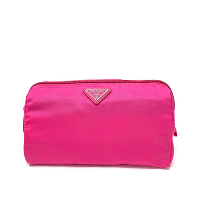 Prada Nylon Cosmetic Case Pink Saffiano Leather Consignment Shop From Runway With Love