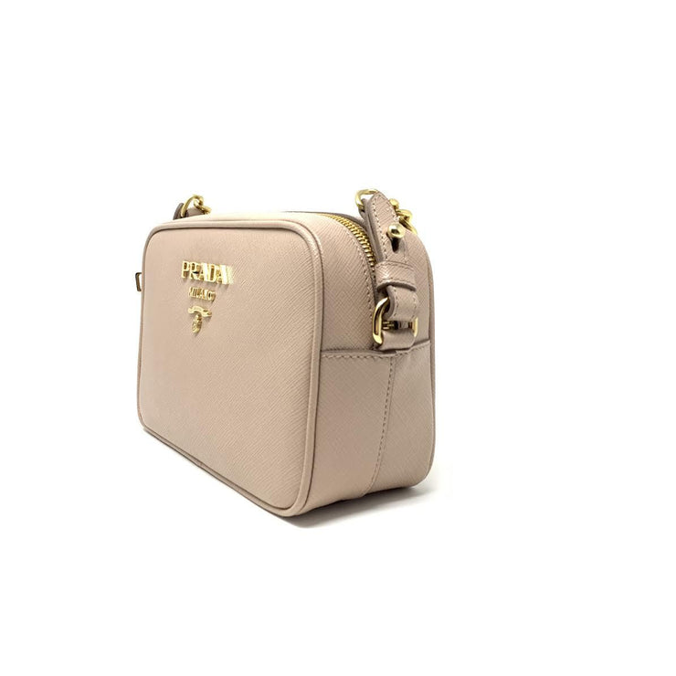 Prada Beige Saffiano Leather Mini Zip Top Camera Sling Bag Prada