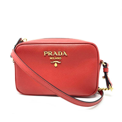 Prada Saffiano Camera Crossbody Leather Red Gold Consignment Shop From Runway With Love