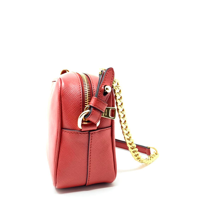 Prada Saffiano Camera Crossbody Leather Red Gold Consignment Shop From Runway With Love