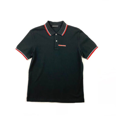 Prada Short Sleeve Polo Shirt Logo Black Consignment Shop From Runway With Love