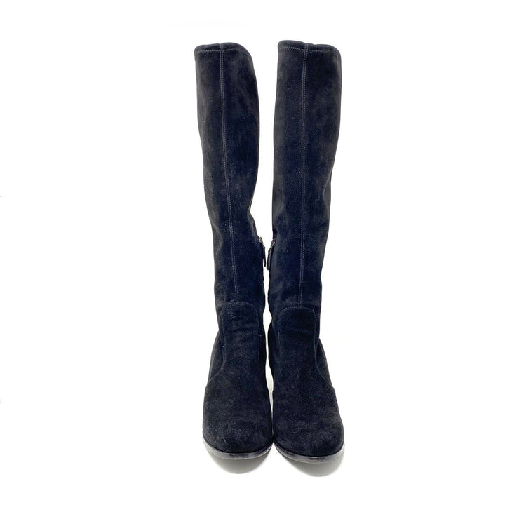 Prada Suede Knee-High Boots Black Consignment Shop From Runway With Love