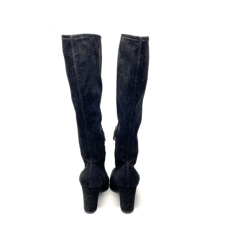 Prada Suede Knee-High Boots Black Consignment Shop From Runway With Love