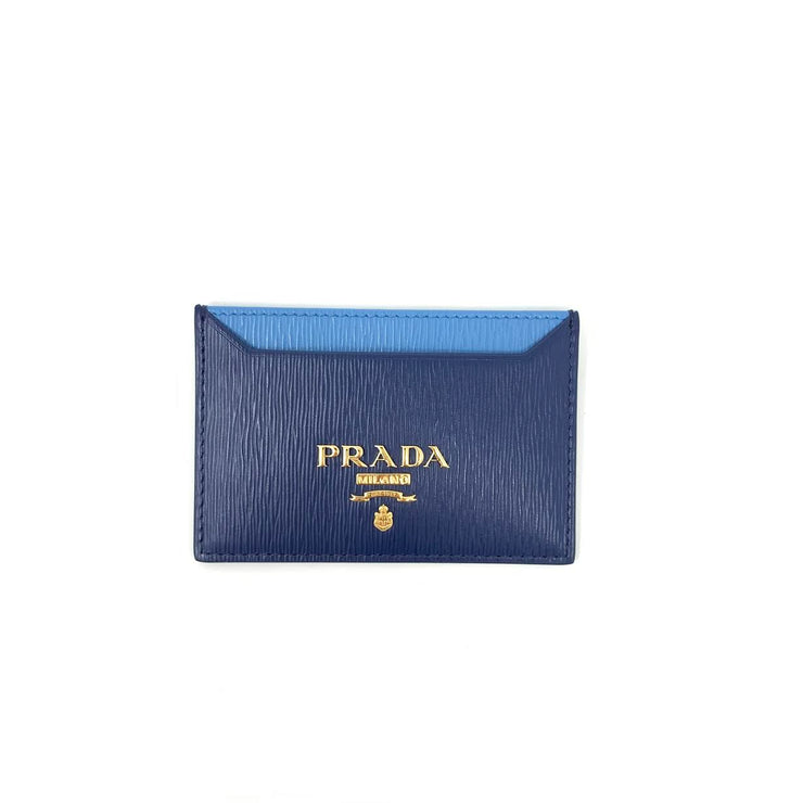 Prada Vitello Move Card Holder Blue Consignment Shop From Runway With Love