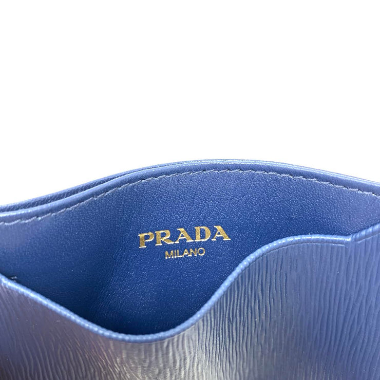 Prada Vitello Move Card Holder Blue Consignment Shop From Runway With Love