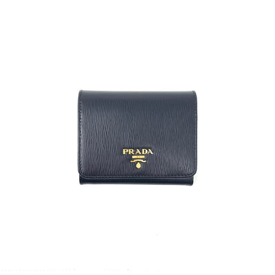 Prada Vitello Move Compact Wallet Black Gold Consignment Shop From Runway with love