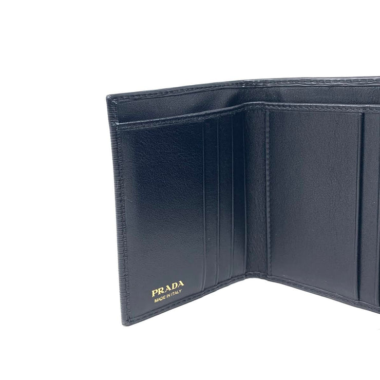 Prada Vitello Move Compact Wallet Black Gold Consignment Shop From Runway with love