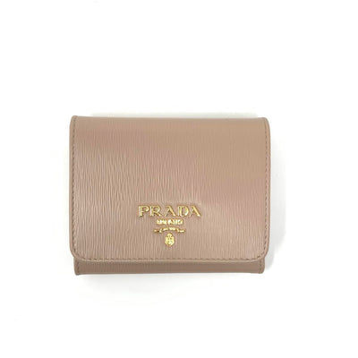 Prada Vitello Move Compact Wallet Beige Cipria Gold Consignment Shop From Runway With Love
