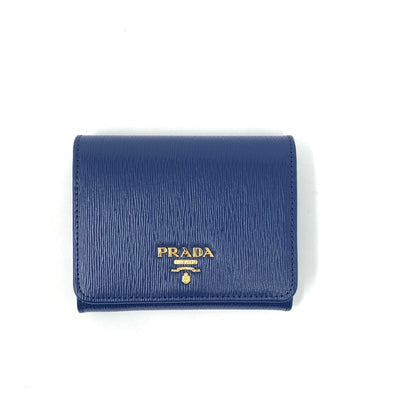 Prada Vitello Move Compact Wallet Blue Consignment Shop From Runway With Love