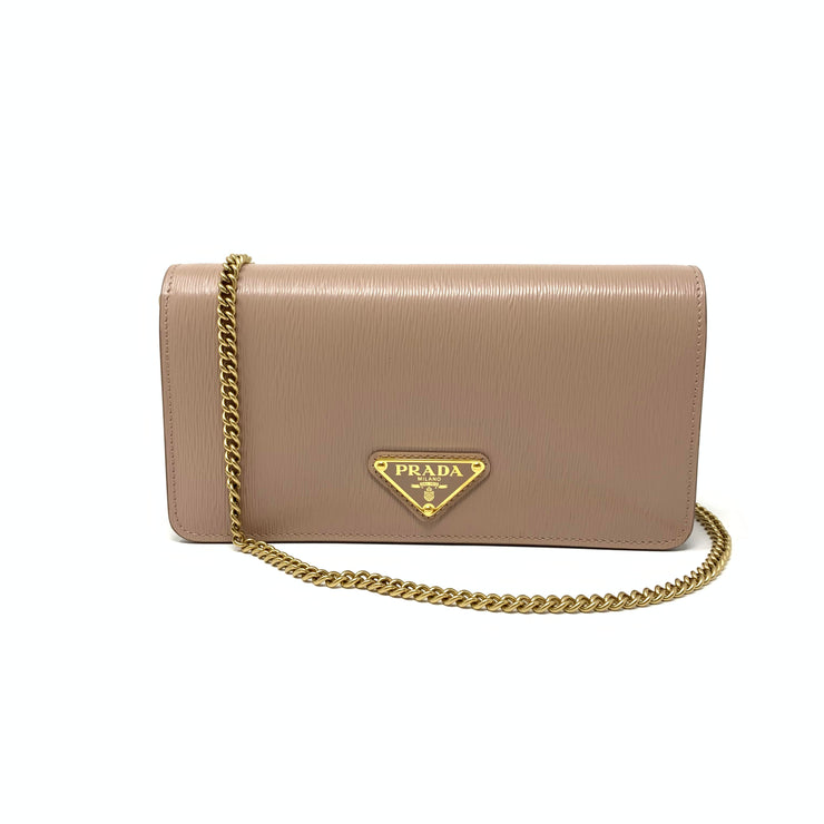 Prada Vitello Move Wallet on Chain Beige Bag Consignment Shop Form Runway With Love