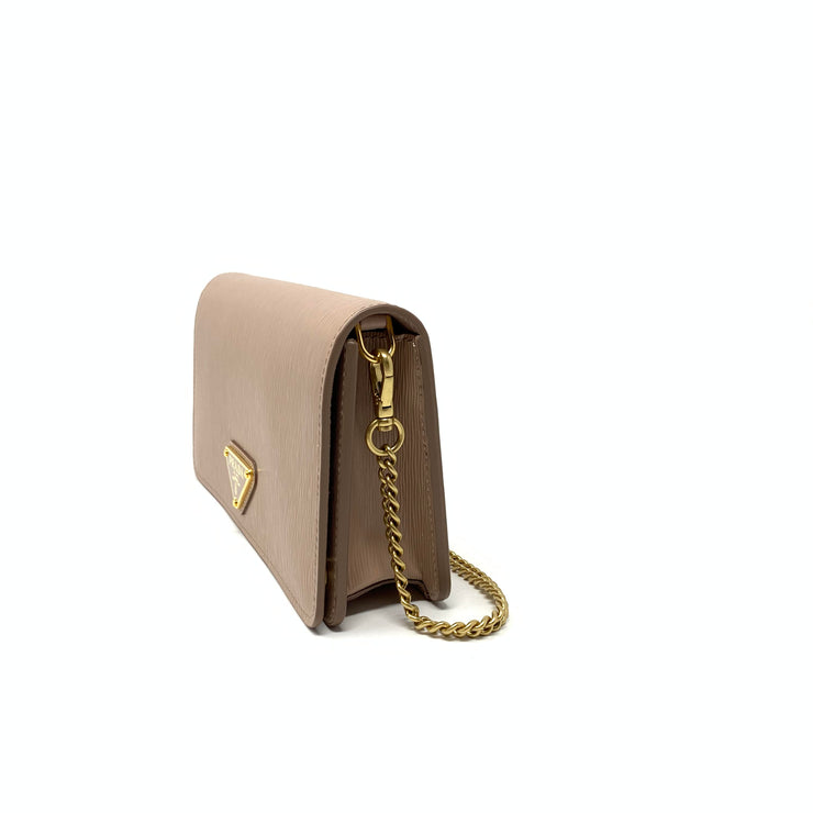 Prada Vitello Move Wallet on Chain Beige Bag Consignment Shop Form Runway With Love