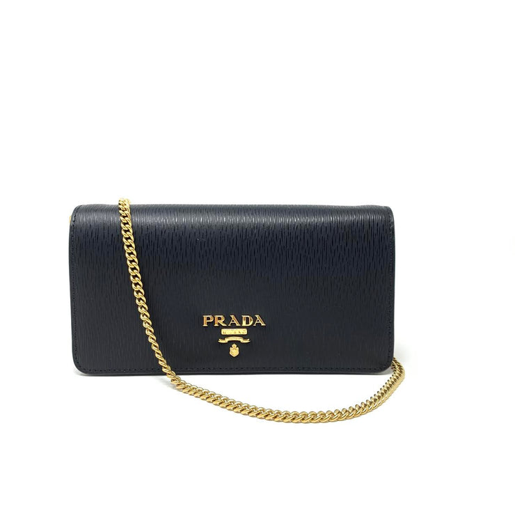 Prada Vitello Move Wallet on Chain Black Bag Consignment Shop Form Runway With Love