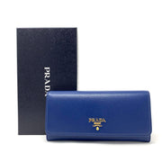 Prada Continental Flap Wallet Blue Leather Designer Consignment From Runway With Love