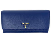 Prada Continental Flap Wallet Blue Leather Designer Consignment From Runway With Love