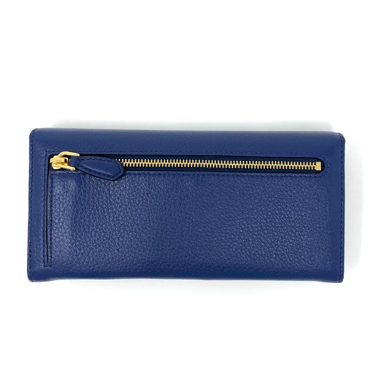 Prada Continental Flap Wallet Blue Leather Designer Consignment From Runway With Love