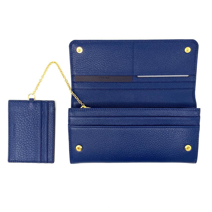 Prada Continental Flap Wallet Blue Leather Designer Consignment From Runway With Love