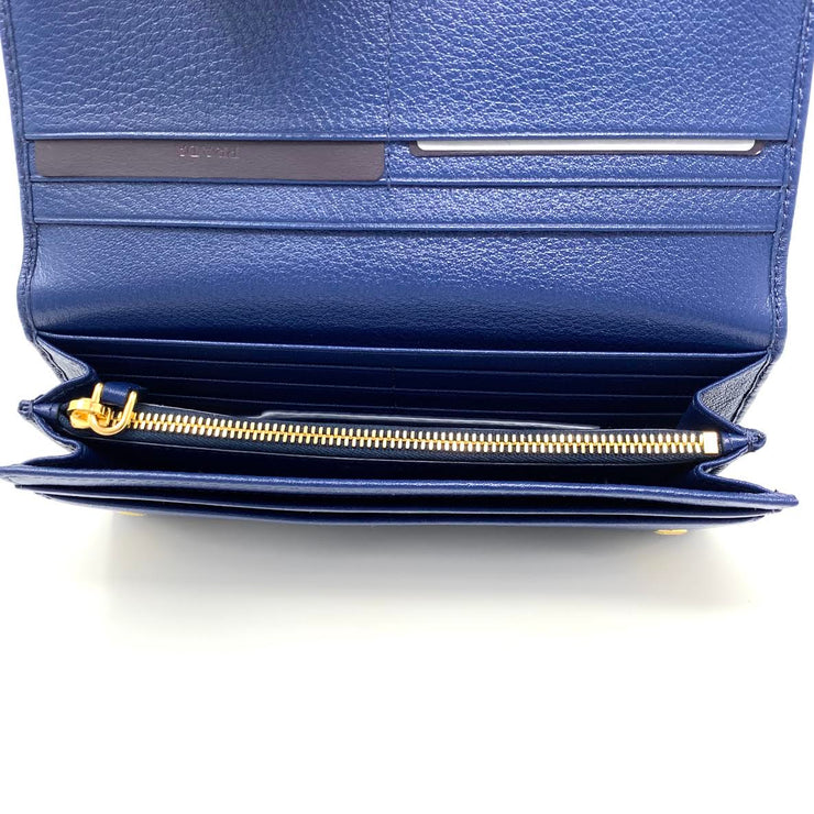 Prada Continental Flap Wallet Blue Leather Designer Consignment From Runway With Love