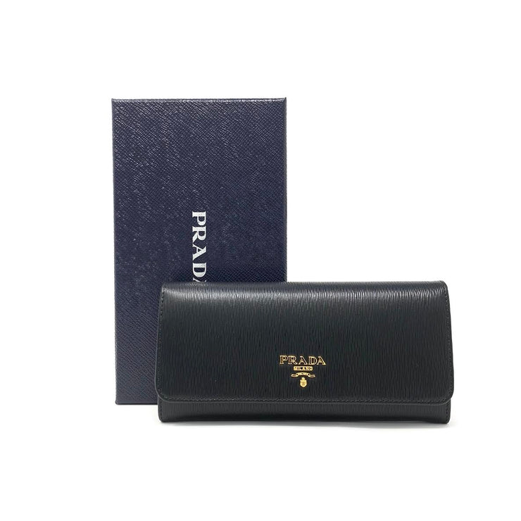 Prada Continental Flap Wallet black leather Designer Consignment From Runway With Love