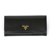 Prada Continental Flap Wallet black leather 
