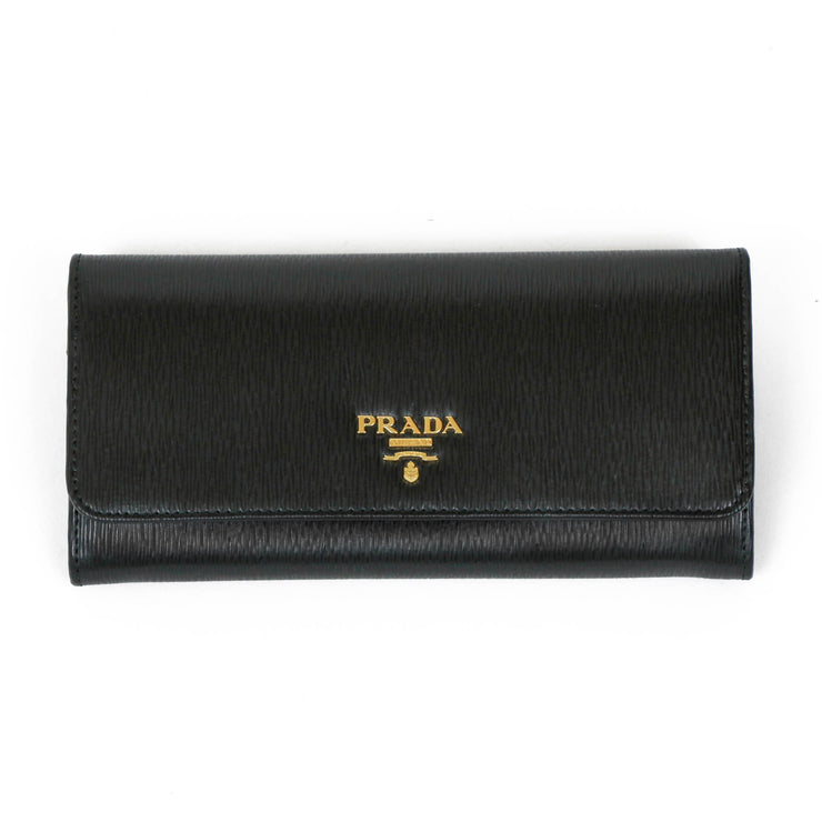 Prada Continental Flap Wallet black leather 