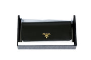Prada Continental Flap Wallet black leather Designer Consignment From Runway With Love