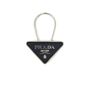 Prada Saffiano Keychain Black Silver luxury consignment shop from runway with love