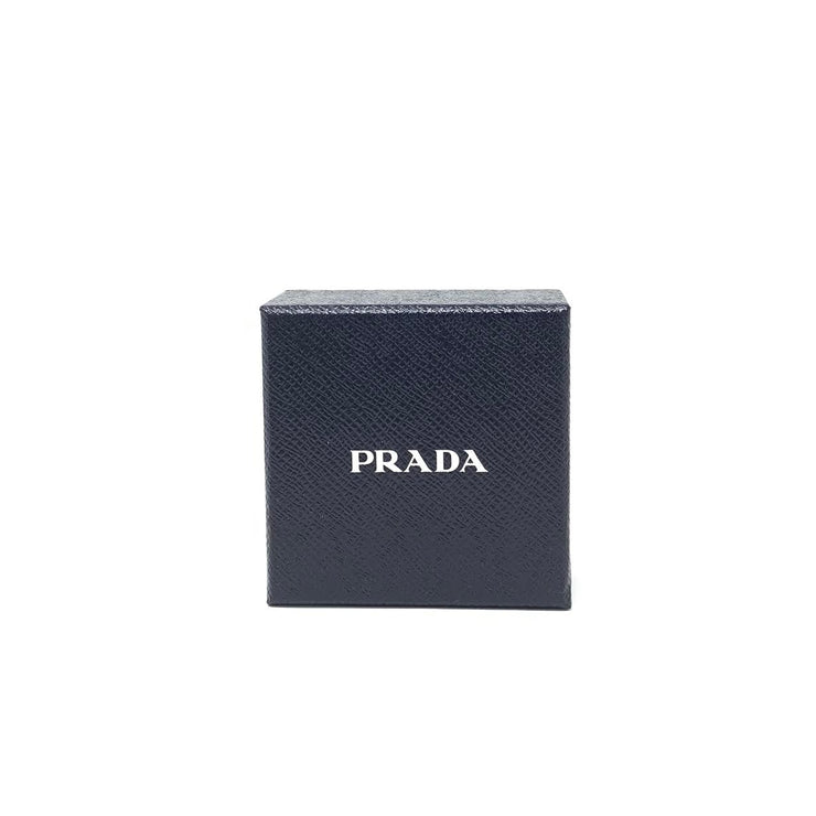 Prada Saffiano Keychain Black Silver luxury consignment shop from runway with love