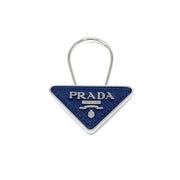 Prada Saffiano Keychain Blue silver triangle 