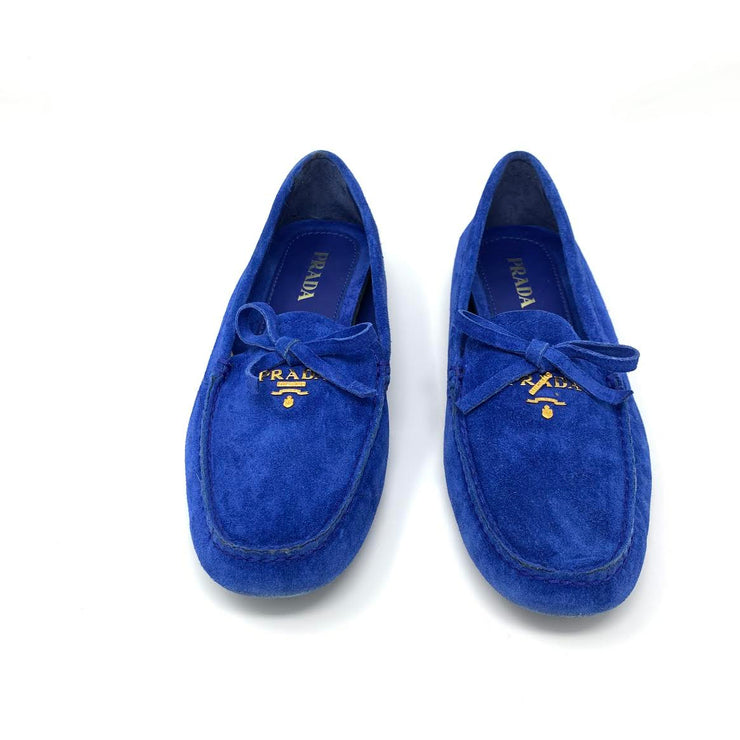 Prada blue Suede Driving Loafers bowtie 