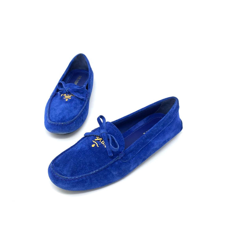 Prada blue Suede Driving Loafers bowtie 