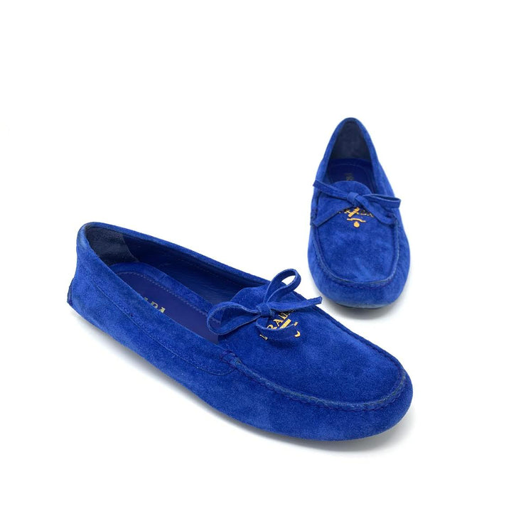 Prada blue Suede Driving Loafers bowtie 